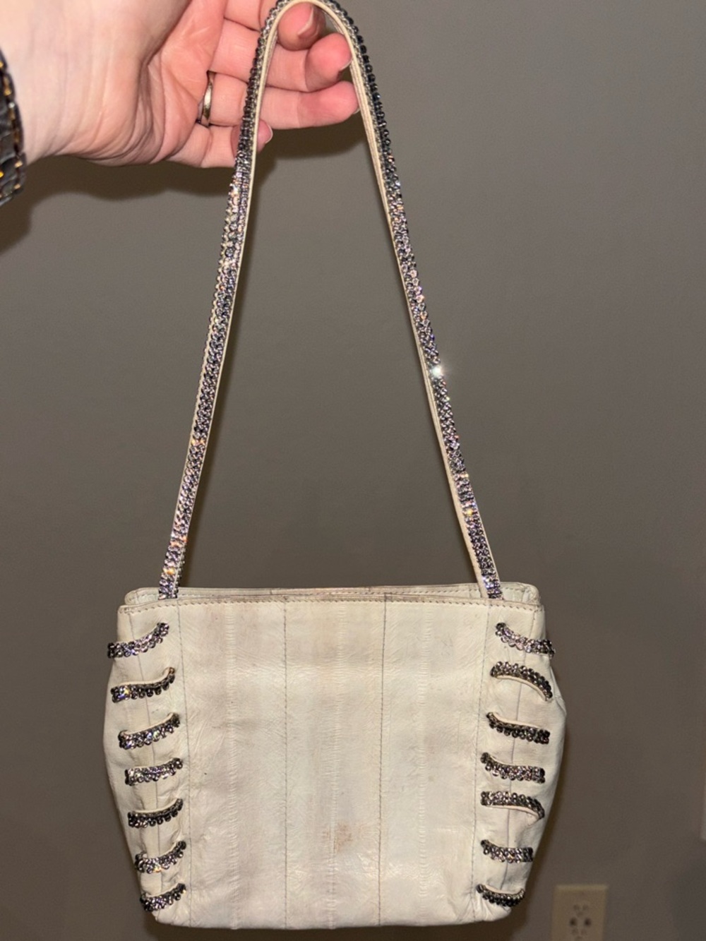 Vintage Swarovski Mini Ivory Leather Handbag